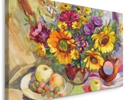 Schilderij - Stilleven met boeket (print op canvas), premium print