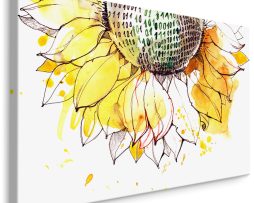 Schilderij - Geschetste zonnebloem (print op canvas), premium print