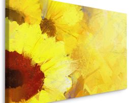 Schilderij - Geschilderde zonnebloem close up (print op canvas)