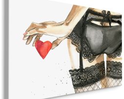 Schilderij - Vrouw met geschilderd hart II (print op canvas), premium print