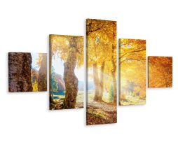 Schilderij - Herfst in het bos, 5luik, premium print
