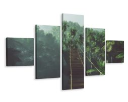 Schilderij - Touwbrug in de Jungle, 5luik, premium print