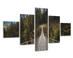 Schilderij - Touwbrug in de bos, 5luik, premium print