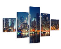 Schilderij - Skyline van Manhatten, NYC, 5luik, premium print