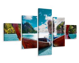 Schilderij - Boten in Thailand, 5luik, premium print