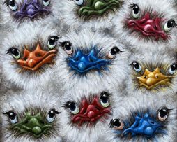 Schilderij - Metaalschilderij - Gekleurde vogels ,100x100cm, 3D schilderij