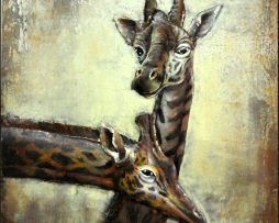 Schilderij - Metaalschilderij - Giraffen, 100x100cm, 3D schilderij