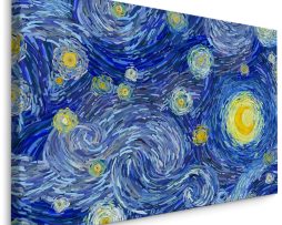 Schilderij - Sterrennacht in de style van Vincent van Gogh, blauw/geel, 4 maten, print op canvas