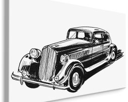 Schilderij - Geschetste Oldtimer (print op canvas), zwart-wit, 4 maten, wanddecoratie