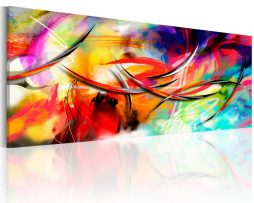 Schilderij - Dans van de regenboog, Multi-gekleurd, Wanddecoratie, premium Print op echt Italiaans canvas, voor woonkamer en slaapkamer, Abstracte afbeelding - 150x50cm