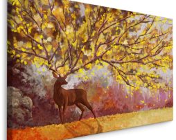 Schilderij - Hert met boom gewei (print op canvas), multi-gekleurd, wanddecoratie