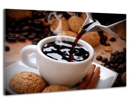 Schilderij -Hete koffie met koekjes, 100x70cm Premium print