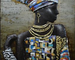 Schilderij - Metaalschilderij - Afrikaanse Vrouw, 3D, 80x120cm