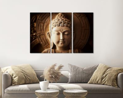 Schilderij - Mijmerende Boeddha, 3 luik, 120x80cm premium print