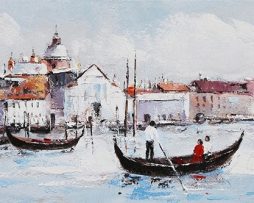 Schilderij - Handgeschilderd - Romantiek in Venetië, 150x60cm