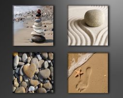 Schilderij - Strand en inspiratie, Zen, 4x 20cm. 4 delen, wanddecoratie