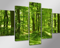 Schilderij - Bos, groen, 100x50 cm. 5 luik, wanddecoratie