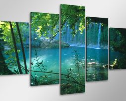Schilderij - Waterval , 100x50 cm. 5 luik, wanddecoratie