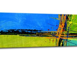 Schilderij - Abstract in blauw en groen 120x40cm. Print van handgeschilderd
