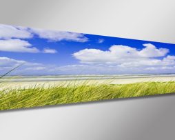 Schilderij - Het strand, Noordzee, 120x40cm. Incl haakjes om op te hangen