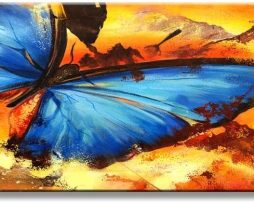 Schilderij - Prachtige Blauwe Vlinder, 120x40cm. 1 deel incl ophangmateriaal