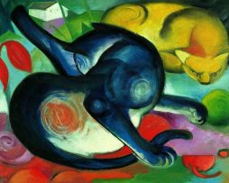 Kunstdruk Franz Marc - Zwei Katzen blau und gelb 80x60cm
