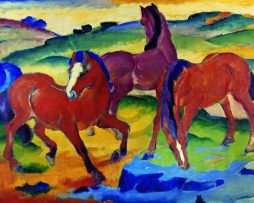 Kunstdruk Franz Marc - Die roten Pferde 100x70cm