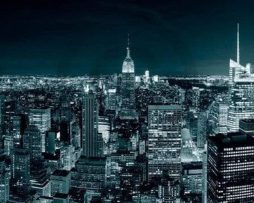 Kunstdruk Shutterstock - Manhatten Skyline at Night 95x33cm