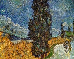 Kunstdruk Vincent Van Gogh - Landstrasse mit Zypresse und Stern 21x29.7cm