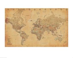 Kunstdruk World Map Vintage - Engels - 60x80cm